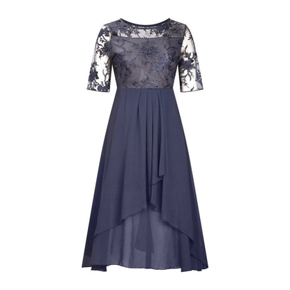 Vestido midi com bordados florais – Esvoaçante e elegante, com decote redondo🌸