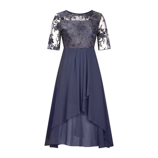 Vestido midi com bordados florais – Esvoaçante e elegante, com decote redondo🌸