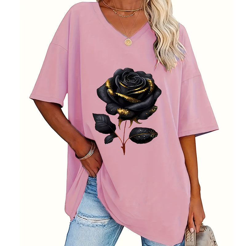 ✨🌹 Blusa feminina plus size com estampa de rosas elegante e confortável