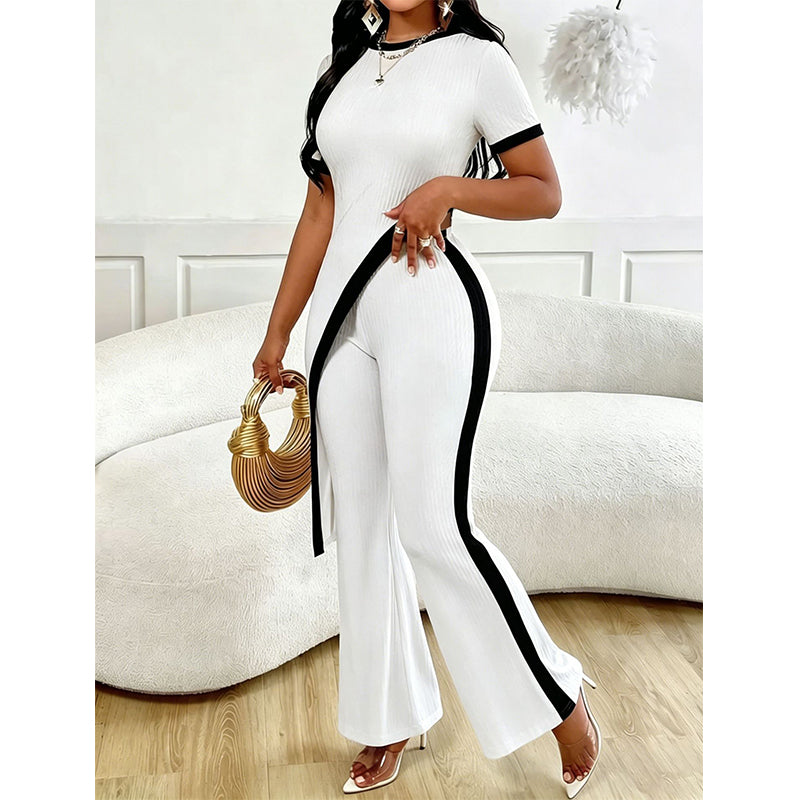 ✨👗 Conjunto feminino 2 peças canelado elegante com calça flare moderno e estiloso