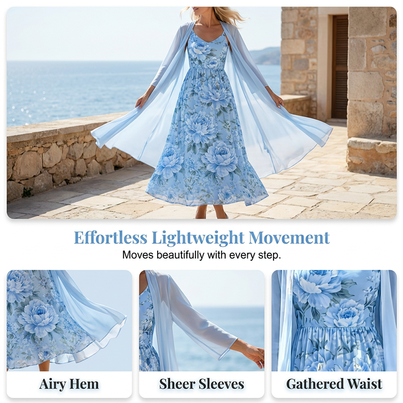 ✨🌸 Conjunto vestido floral elegante 2 peças leve e sofisticado para verão