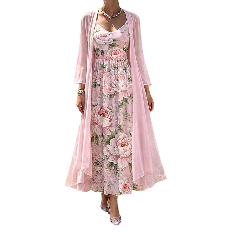 ✨🌸 Conjunto vestido floral elegante 2 peças leve e sofisticado para verão