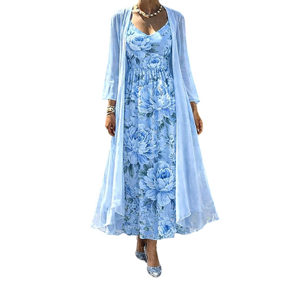 ✨🌸 Conjunto vestido floral elegante 2 peças leve e sofisticado para verão