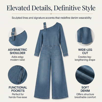 Women's Asymmetric Off-Shoulder Denim Jumpsuit