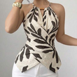 ✨🌿 Top boho chic frente única feminino estampado leve e elegante para verão