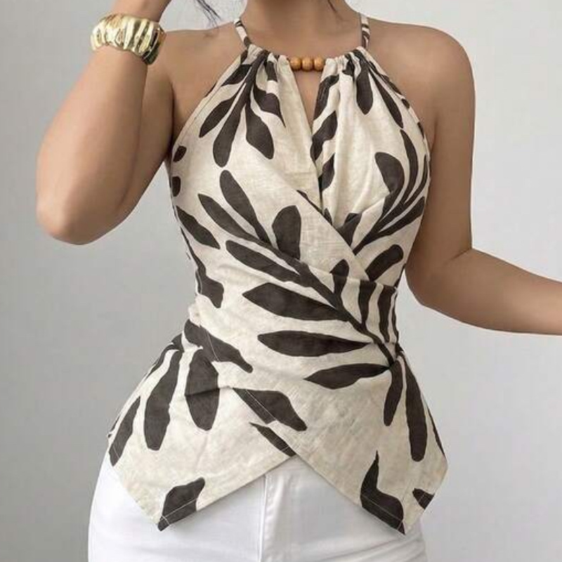 ✨🌿 Top boho chic frente única feminino estampado leve e elegante para verão