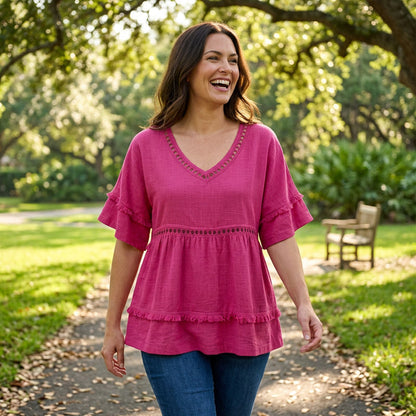 🌿👚 Blusa feminina boho com franjas vazadas – estilo leve e elegante