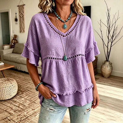 🌿👚 Blusa feminina boho com franjas vazadas – estilo leve e elegante