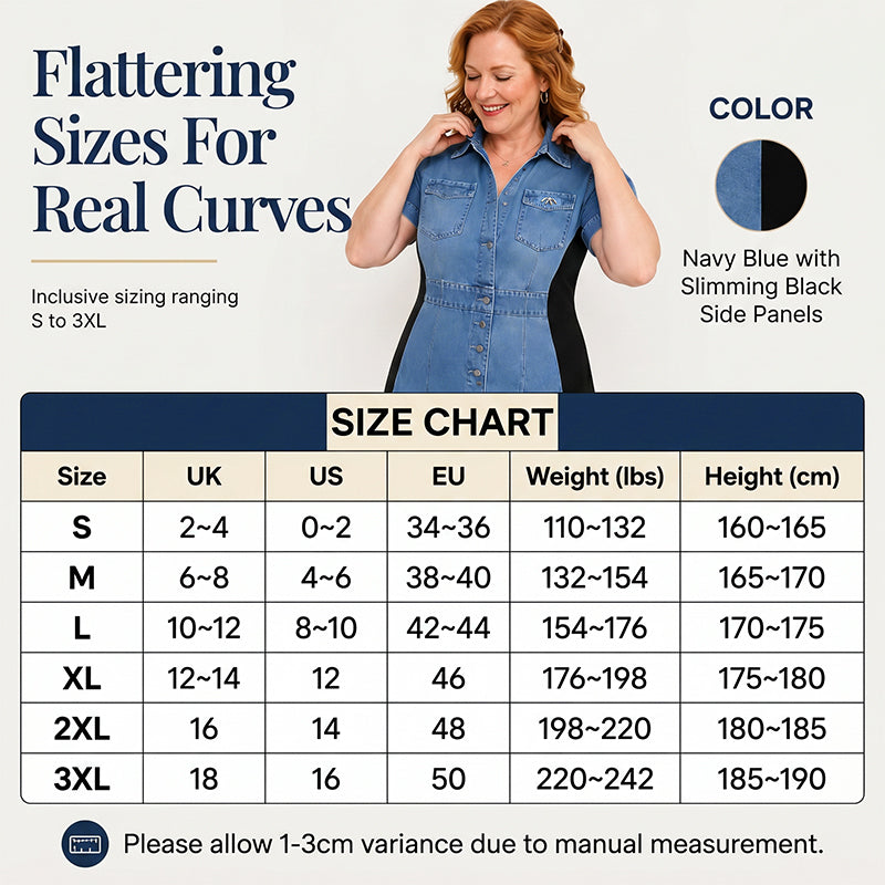 🔥Novidades e Mais Vendidos – Vestido de jeans que emagrece, modelo midi com cores contrastantes