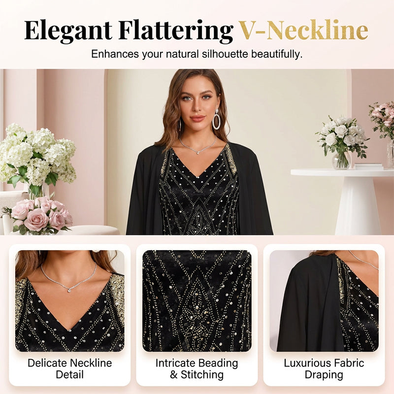 💃✨ Conjunto Elegante de Vestido de Chiffon 2 Peças – Vestido + Cardigã Fluido para Eventos e Ocasiões Especiais