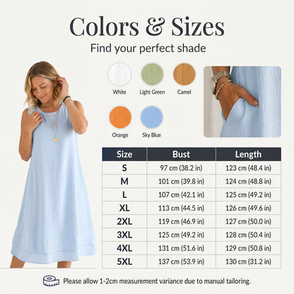 👗 Vestido Feminino de Verão Sem Mangas com Camadas – Leve, Elegante e Confortável Para Todos os Momentos
