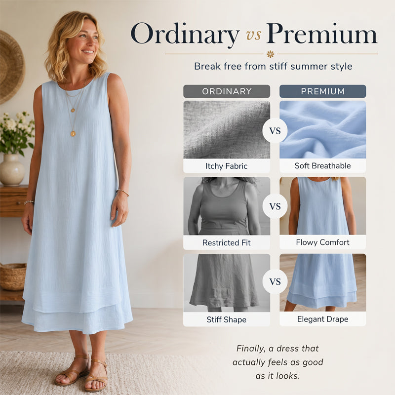 👗 Vestido Feminino de Verão Sem Mangas com Camadas – Leve, Elegante e Confortável Para Todos os Momentos