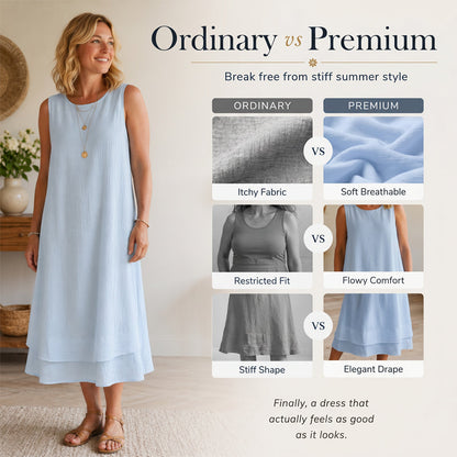 👗 Vestido Feminino de Verão Sem Mangas com Camadas – Leve, Elegante e Confortável Para Todos os Momentos