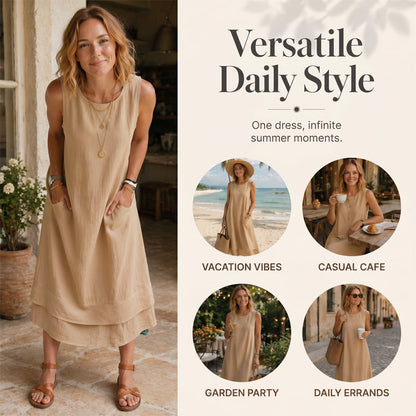 👗 Vestido Feminino de Verão Sem Mangas com Camadas – Leve, Elegante e Confortável Para Todos os Momentos