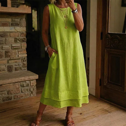 👗 Vestido Feminino de Verão Sem Mangas com Camadas – Leve, Elegante e Confortável Para Todos os Momentos