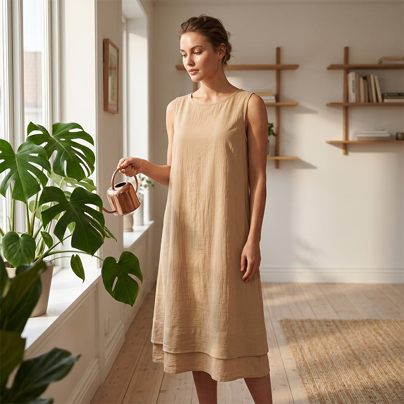 👗 Vestido Feminino de Verão Sem Mangas com Camadas – Leve, Elegante e Confortável Para Todos os Momentos