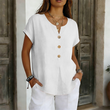 T-shirt casual feminina com decote em V e botões