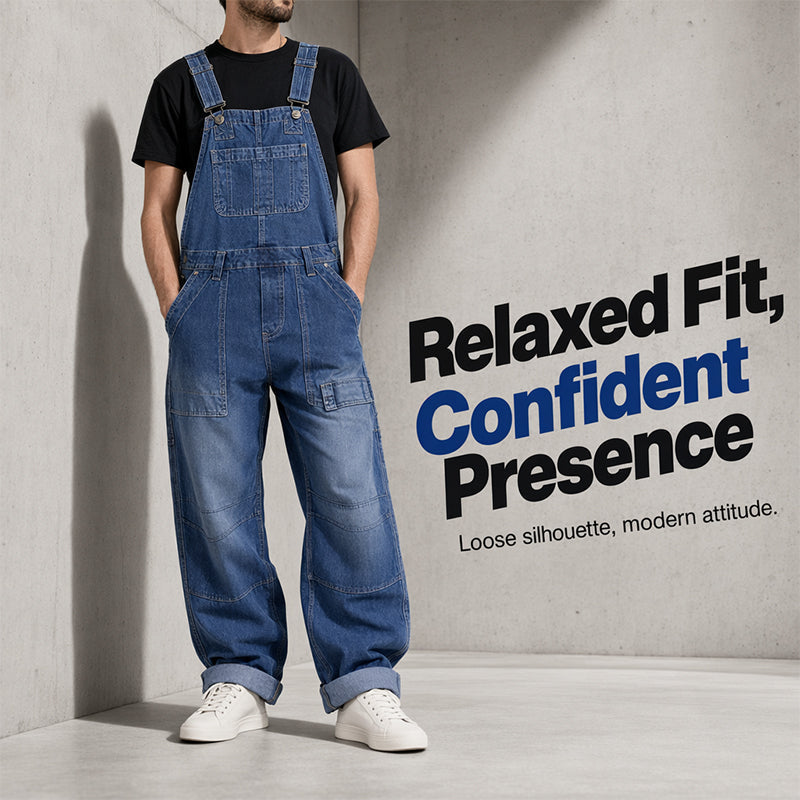 ✨👖 Macacão Jeans Masculino Casual – Conforto, Bolsos Práticos e Estilo Vintage Durável