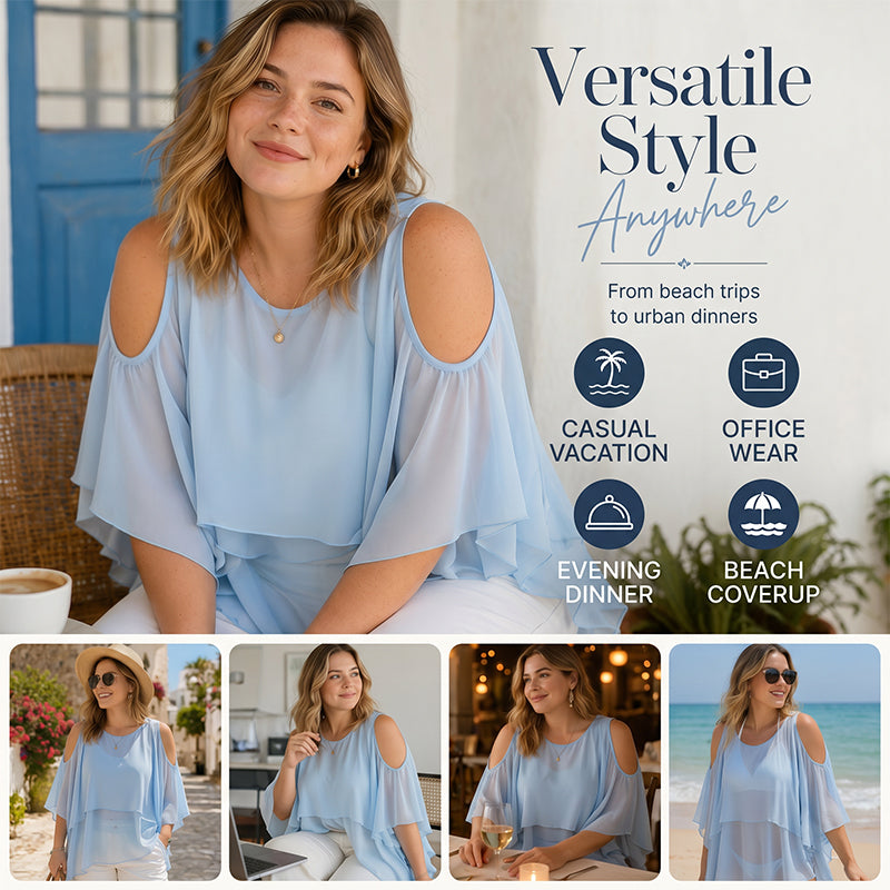 👚✨ Blusa Feminina de Verão com Ombros à Mostra e Babados – Elegante, Fresca e Cheia de Charme