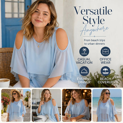 👚✨ Blusa Feminina de Verão com Ombros à Mostra e Babados – Elegante, Fresca e Cheia de Charme