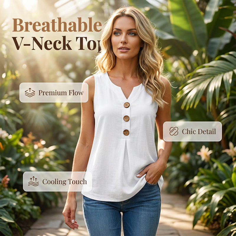 🔥50% DESCONTO ✨ Blusa V-Neck Feminina | Leve, Respirável & Elegante
