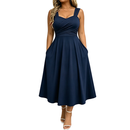 ✨👗 Vestido Feminino Elegante com Decote em V e Bolsos – Conforto, Estilo e Sofisticação Para Todos os Momentos