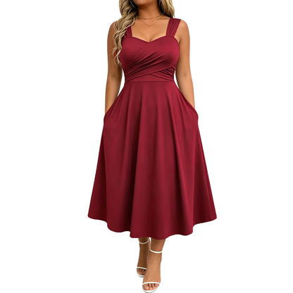 ✨👗 Vestido Feminino Elegante com Decote em V e Bolsos – Conforto, Estilo e Sofisticação Para Todos os Momentos