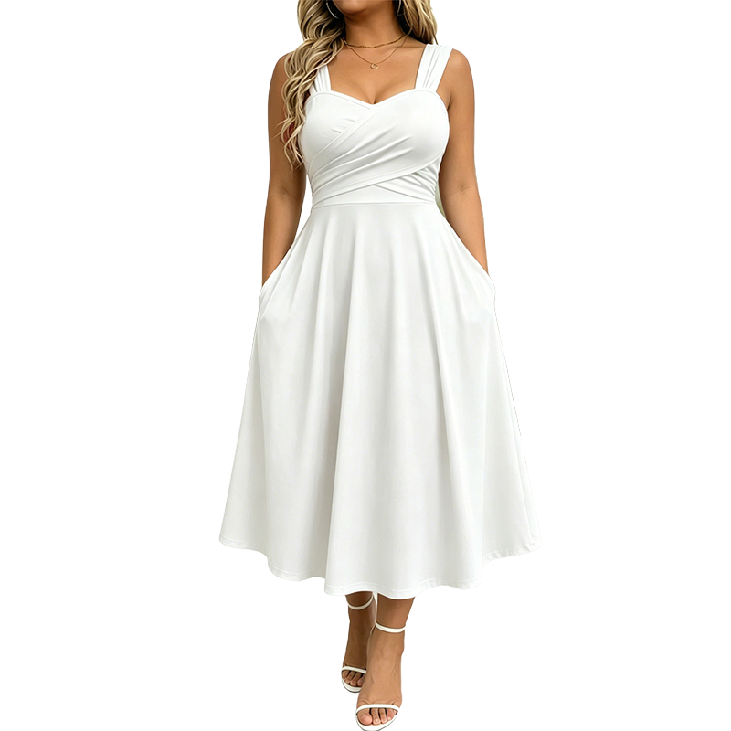 ✨👗 Vestido Feminino Elegante com Decote em V e Bolsos – Conforto, Estilo e Sofisticação Para Todos os Momentos