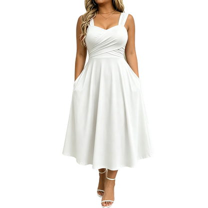 ✨👗 Vestido Feminino Elegante com Decote em V e Bolsos – Conforto, Estilo e Sofisticação Para Todos os Momentos