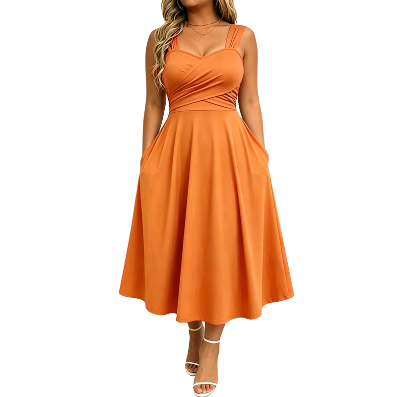 ✨👗 Vestido Feminino Elegante com Decote em V e Bolsos – Conforto, Estilo e Sofisticação Para Todos os Momentos