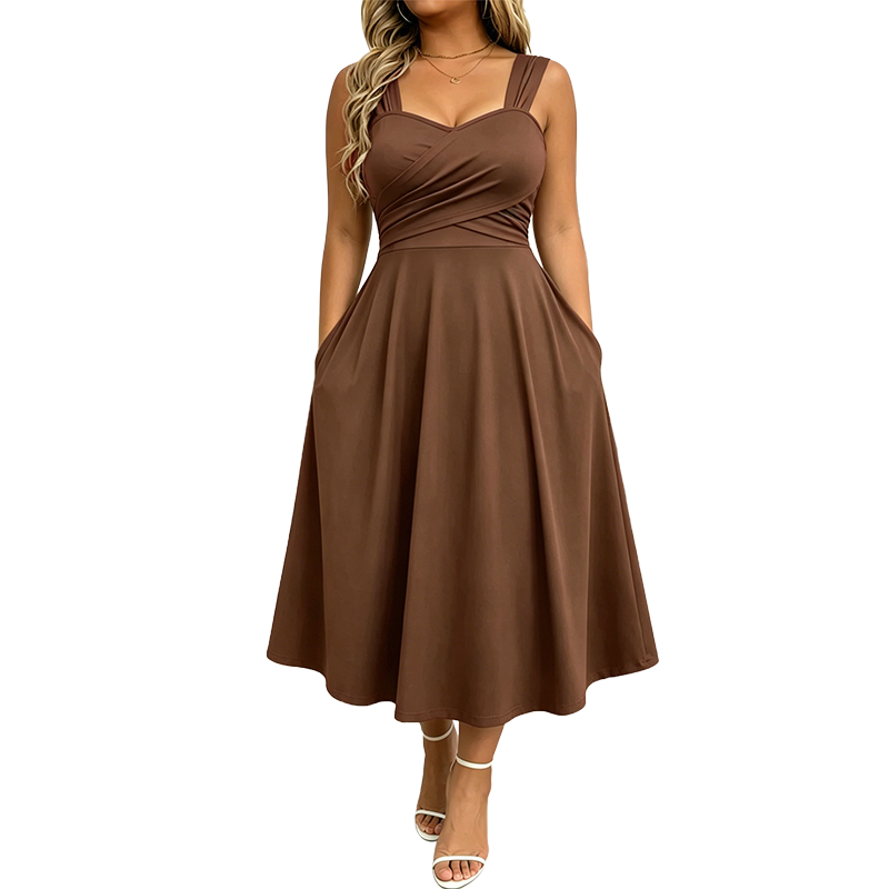 ✨👗 Vestido Feminino Elegante com Decote em V e Bolsos – Conforto, Estilo e Sofisticação Para Todos os Momentos