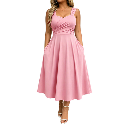 ✨👗 Vestido Feminino Elegante com Decote em V e Bolsos – Conforto, Estilo e Sofisticação Para Todos os Momentos
