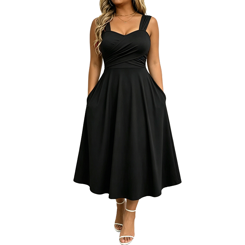 ✨👗 Vestido Feminino Elegante com Decote em V e Bolsos – Conforto, Estilo e Sofisticação Para Todos os Momentos