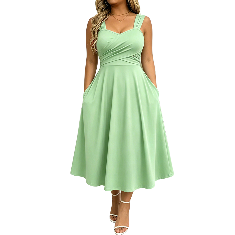✨👗 Vestido Feminino Elegante com Decote em V e Bolsos – Conforto, Estilo e Sofisticação Para Todos os Momentos