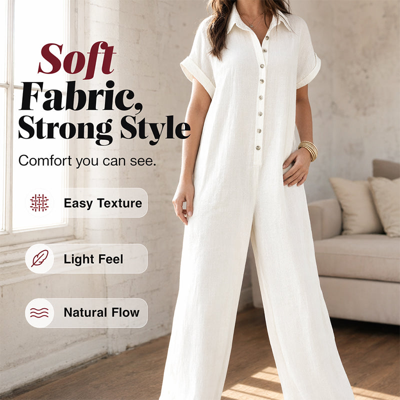 ✨👗 Macacão Feminino Elegante de Manga Curta – Confortável, Sofisticado e Perfeito Para Todas as Ocasiões