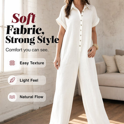 ✨👗 Macacão Feminino Elegante de Manga Curta – Confortável, Sofisticado e Perfeito Para Todas as Ocasiões