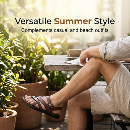 👡 50% DE DESCONTO! ☀️ Sandálias romanas para homem – Material sintético de alta qualidade – Sola flexível e tira ajustável, ideais para o verão e a praia