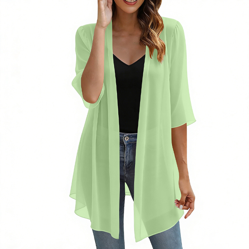 Casaco leve de chiffon com abertura frontal para mulher