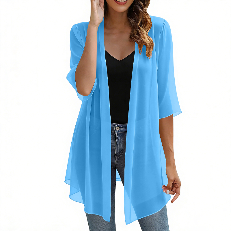 Casaco leve de chiffon com abertura frontal para mulher