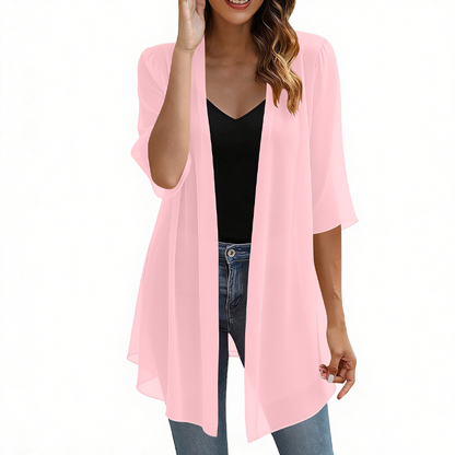 Casaco leve de chiffon com abertura frontal para mulher