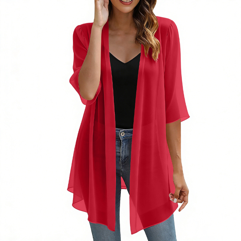 Casaco leve de chiffon com abertura frontal para mulher