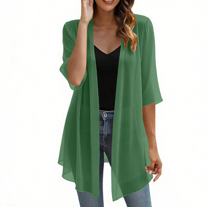 Casaco leve de chiffon com abertura frontal para mulher