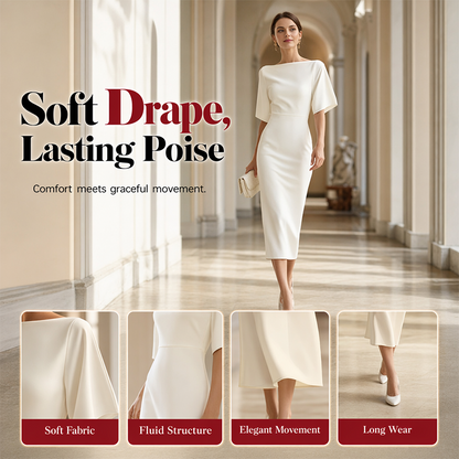 💃✨Vestido elegante de decote em barco e mangas esvoaçantes para mulher – Corte lisonjeador, ideal tanto para o escritório como para a noite 💕