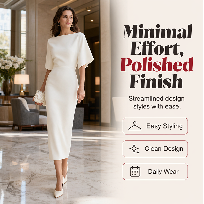 💃✨Vestido elegante de decote em barco e mangas esvoaçantes para mulher – Corte lisonjeador, ideal tanto para o escritório como para a noite 💕