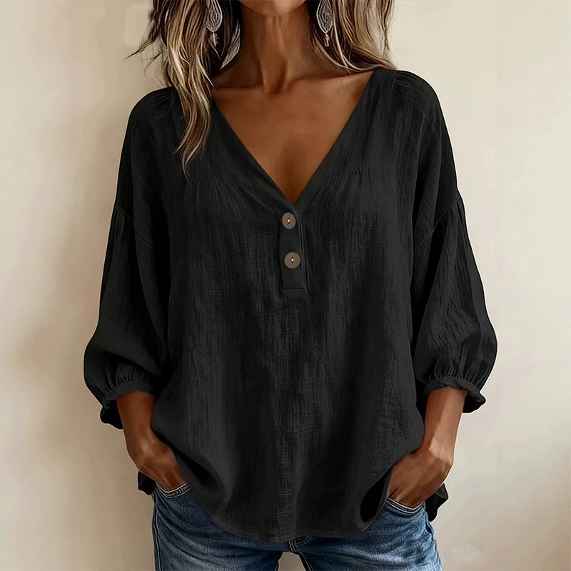 💖👚 50K+ VENDIDO | Blusa Solta com Decote em V – Disfarça a Barriguinha 🌸