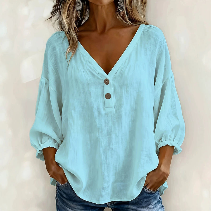 💖👚 50K+ VENDIDO | Blusa Solta com Decote em V – Disfarça a Barriguinha 🌸