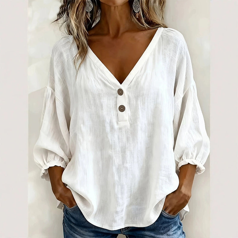 💖👚 50K+ VENDIDO | Blusa Solta com Decote em V – Disfarça a Barriguinha 🌸