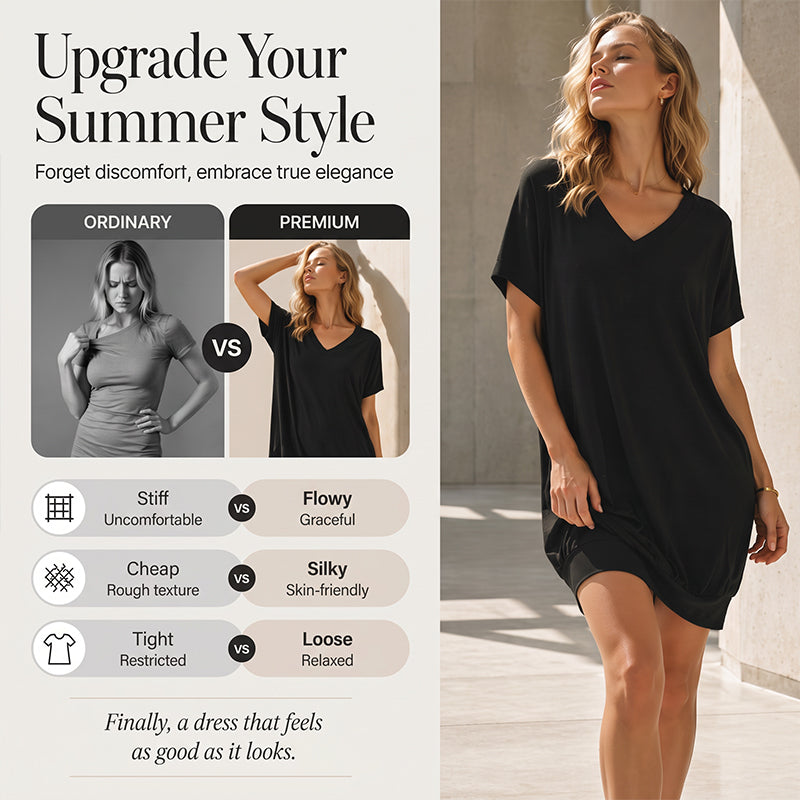 Vestido-camisola com decote em V para mulher, tamanho grande