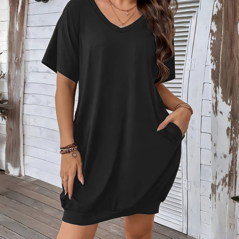 Vestido-camisola com decote em V para mulher, tamanho grande