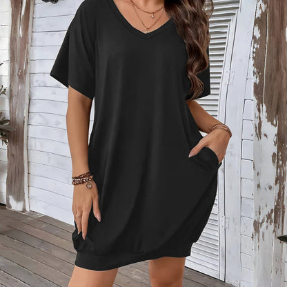 Vestido-camisola com decote em V para mulher, tamanho grande